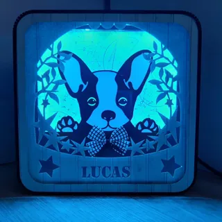 Veilleuse bouledogue personnalisée avec le prénom Lucas
