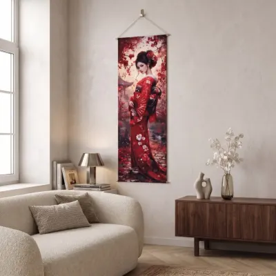 Kakemono "Geisha sous les Cerisiers"